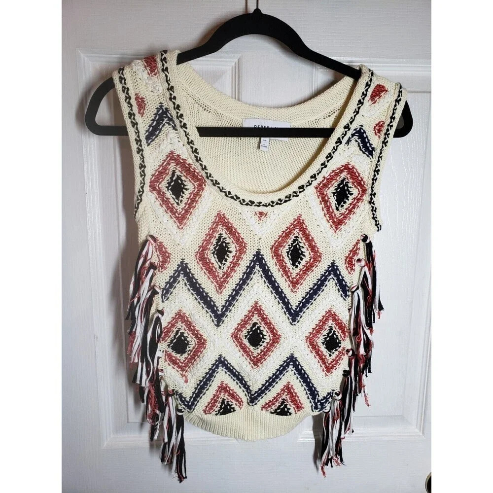 Derek Lam 10 Crosby Sleeveless Tassel Knit Top Sz S Scoop Neck Cotton MRSP $395
